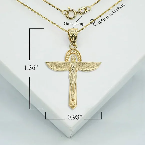 10K Solid Gold Egyptian Goddess Isis Pendant Charm - Yellow, Rose, or White